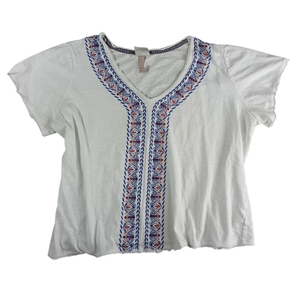 Knox Rose Shirt Womens XXL 2XL White V Neck Blouse Floral Target NWOT